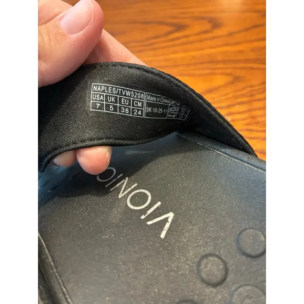 Vionic Naples Flip Flops Wedge Comfort Black Size 7